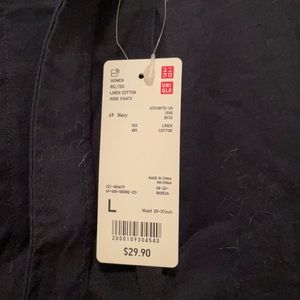 NWT navy linen cotton wide leg paper bag pant